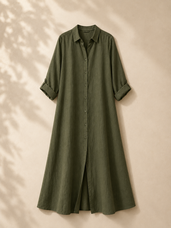 Vestido camisero largo de lino