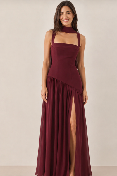 TULLULAH | Vestido largo de gasa con abertura
