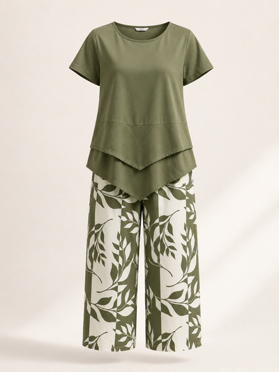 Conjunto top asimétrico y capri estampado