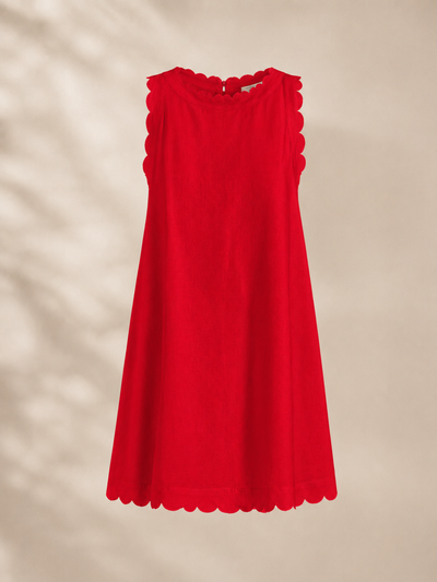 Vestido corto de lino con bordes festoneados