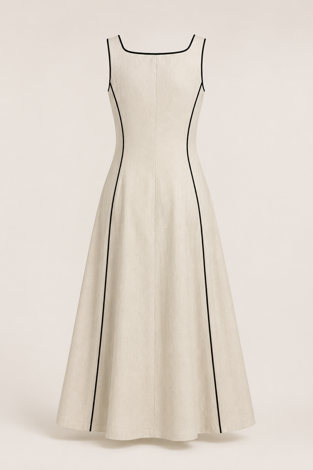 Camille | Vestido largo de lino a rayas con ribete negro
