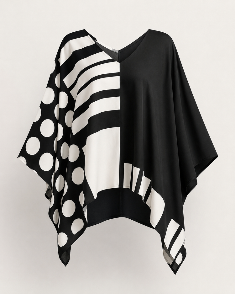 Top de algodón y lino con estampado de lunares