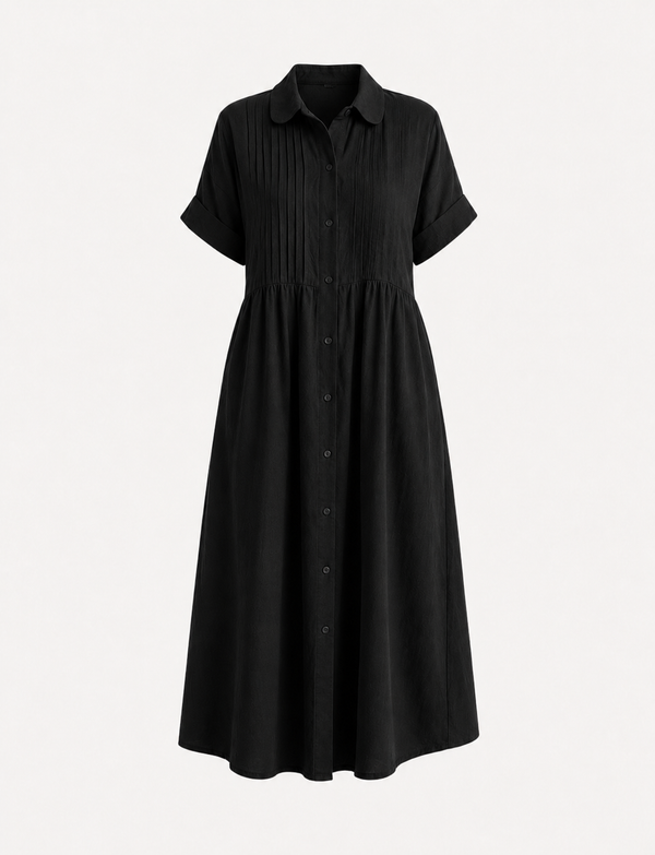 Vestido camisero midi con lorzas