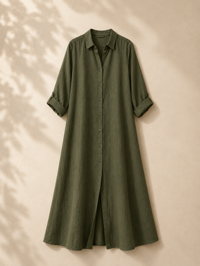 Vestido camisero largo de lino