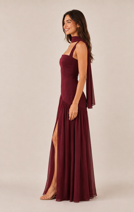 TULLULAH | Vestido largo de gasa con abertura — PERFIL