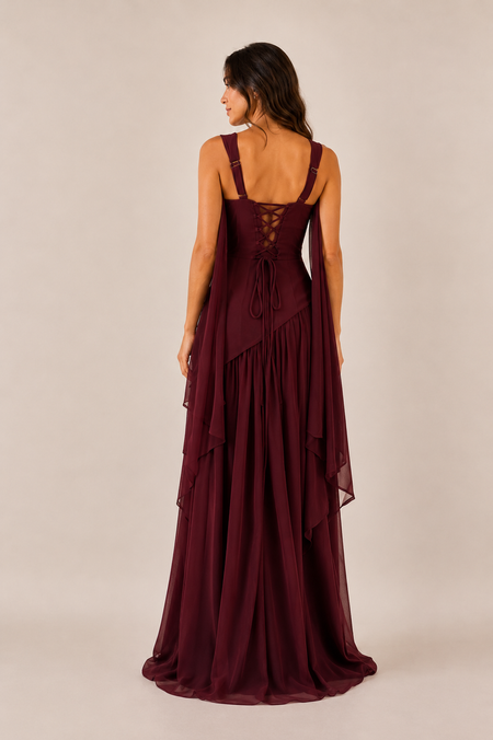 TULLULAH | Vestido largo de gasa con abertura — DETRÁS