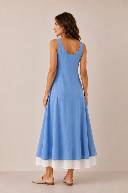 Vestido lino doble capa — DETRÁS